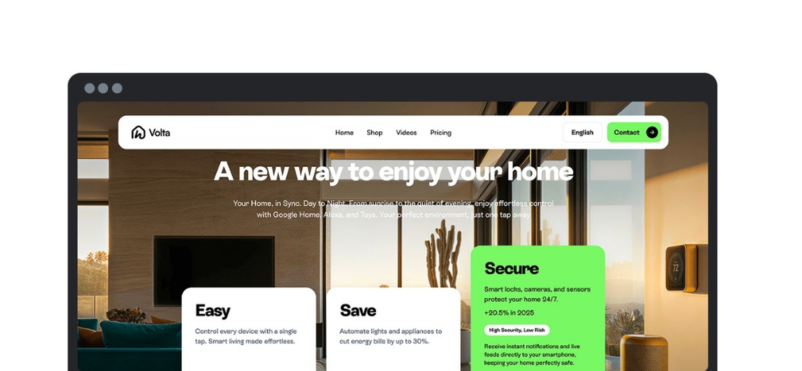 Volta Smart Home Web Browser Mockup